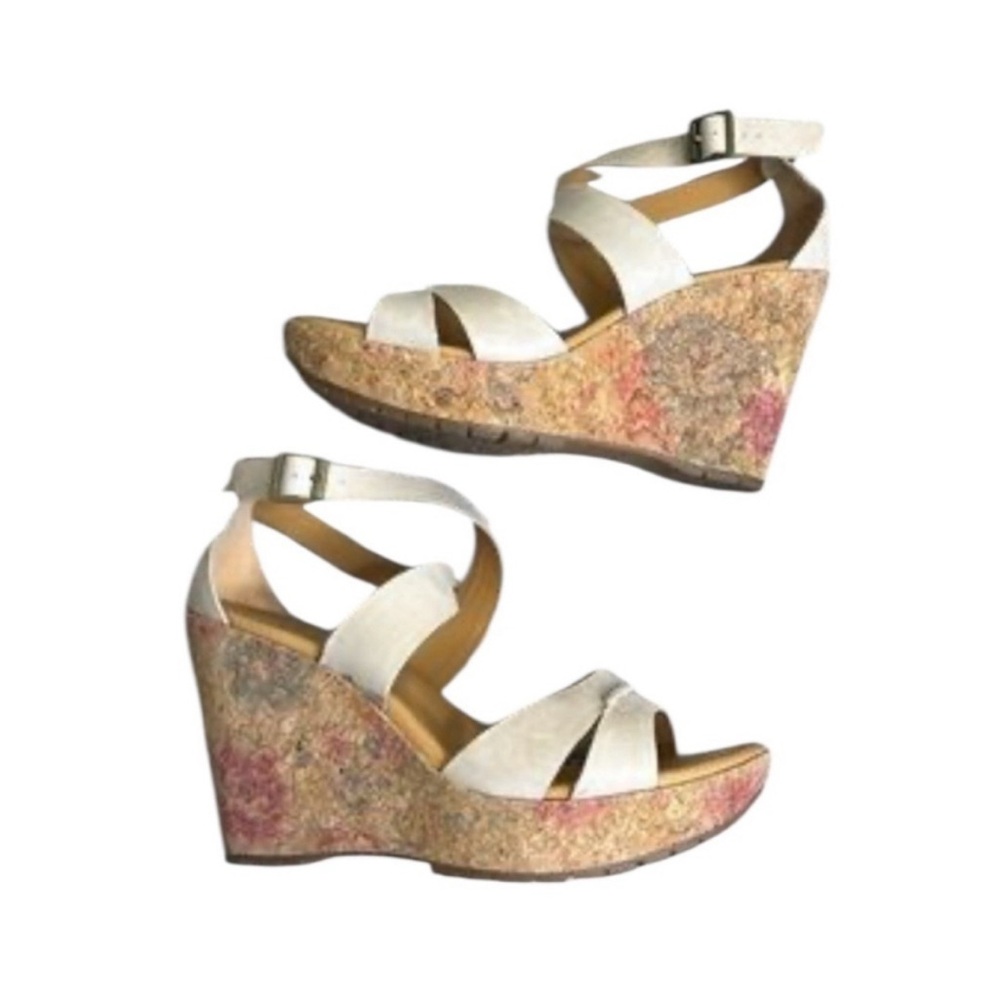 Kork-Ease Lokoya Bone Colored Wedge Sandals 8M Cork Heel Strappy Boho Festival